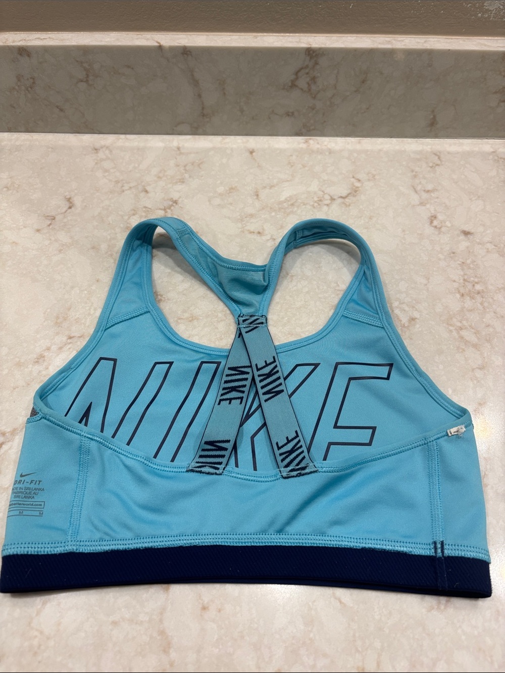 Nike Women's Aqua Blue Racerback Sports Bra with Navy Band - Picture 10 of 10